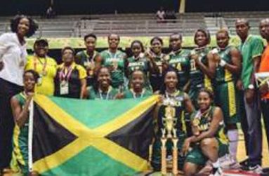 The winning Jamaica team pose with their trophy after beating the Dominican Republic in the final. (Photo courtesy Fiba Americas)