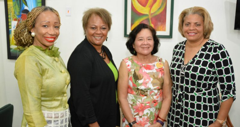 Fashion Designer and Entrepreneur Sonia Noel, Empowerment Specialists Dr Linda Wallace and Anna McCoy, all representatives of the Women’s Association for Sustainable Development (WASD), flank First Lady Sandra Granger after the meeting at her State House office