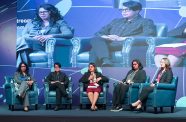 From left to right: Sonia Parag, Minister of Local Government and Regional Development; Susan Rodrigues, Minister within the Ministry of Housing and Water; Dr. Pradeepa Bholanath, Senior Director for Climate and REDD+; Sharlene Seegoolam, Managing Director, Guyana, Trinidad and the Caribbean, SLB; and Hayley Gilbert, Supply Chain Manager, ExxonMobil Guyana were the women on the panel (Delano Williams photo)