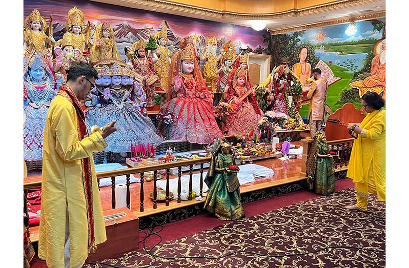 Hindus worshiping at a temple in New York