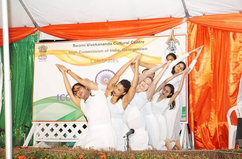 Yoga: SVCC Yoga instructor Agnela Mazrekar (in front) and students going through their paces on stage