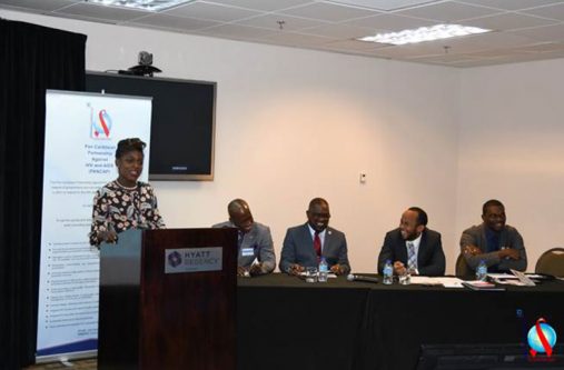 Raymoniya Lawrence, a representative of The Caribbean Forum for Liberation and Acceptance of Genders and Sexualities (CariFLAGS) during her address